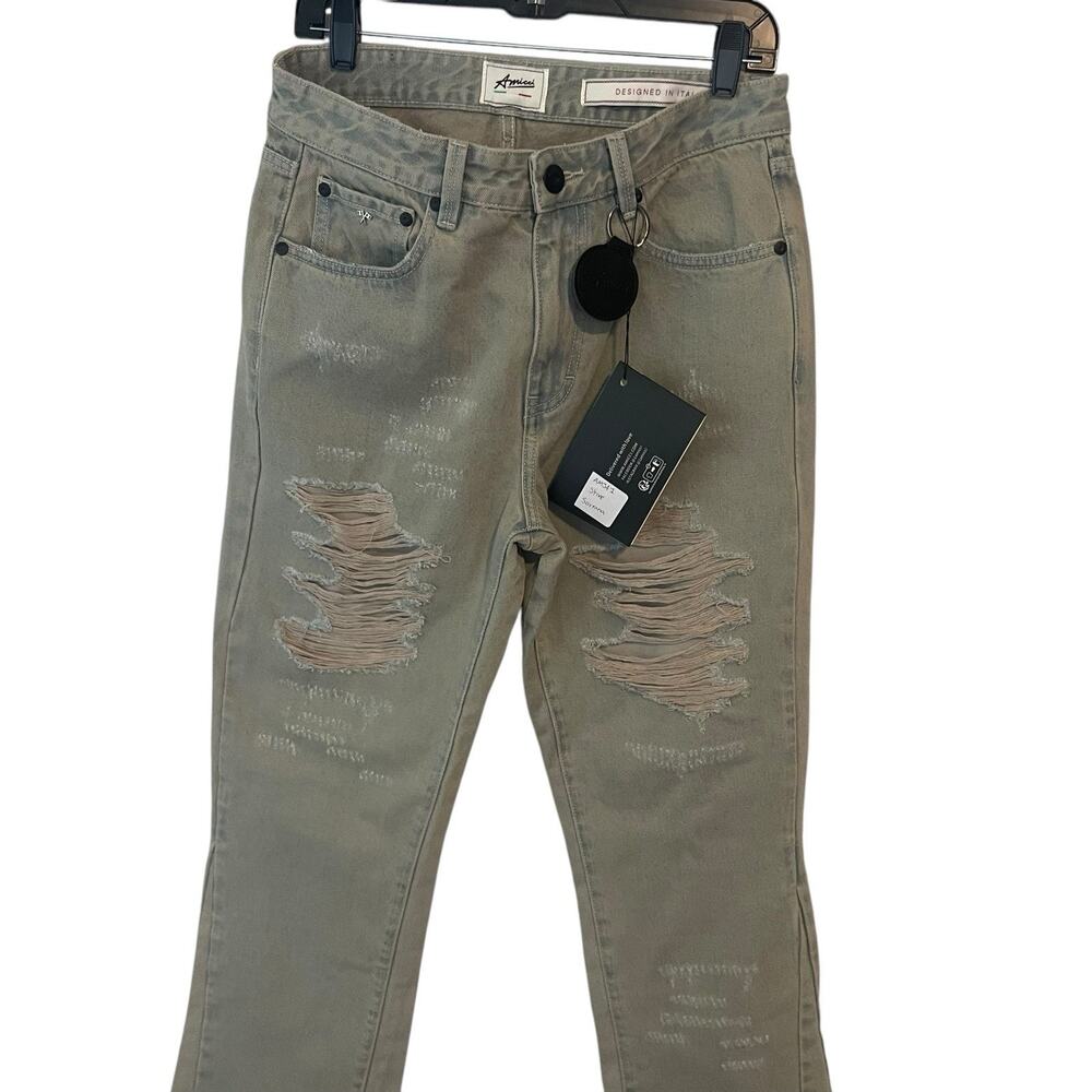 Amicci Men's Distressed Skinny Jeans W32 L30 NWT Blue Zip Fly